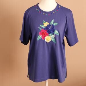 Alfred Dunner SS Floral Embroidered Top Sz Petite Med Fun & Festive